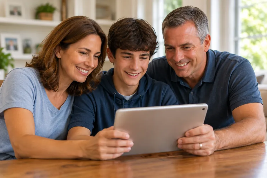 Family enjoying preserved home movies together