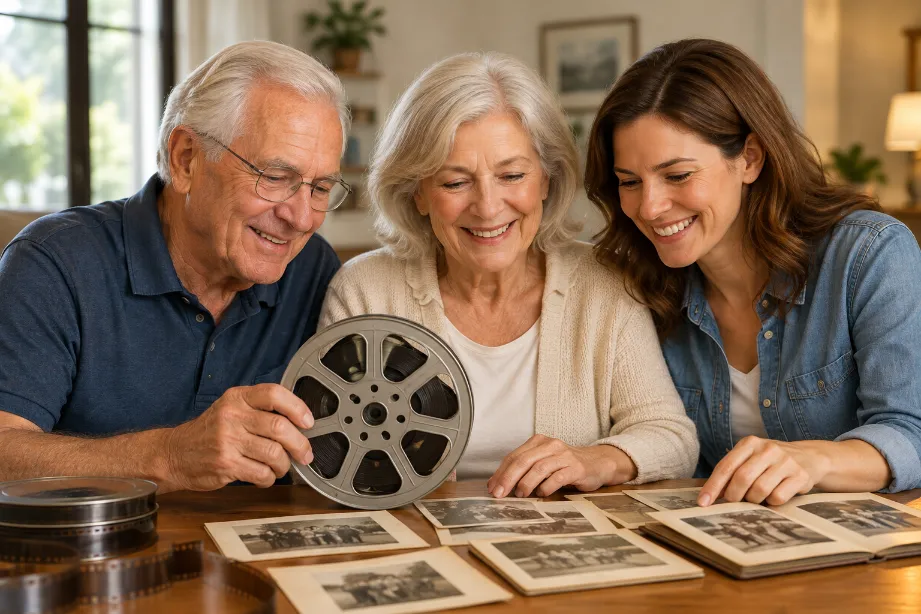 Multiple generations enjoying preserved family film