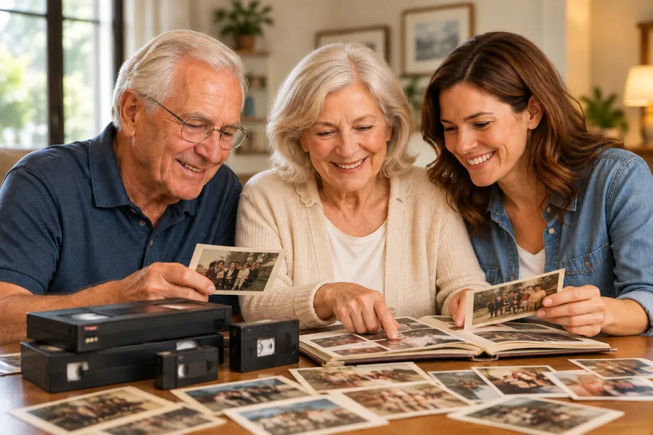 Multiple generations sharing preserved family video