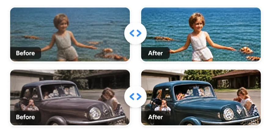 Before and after examples of restored film footage