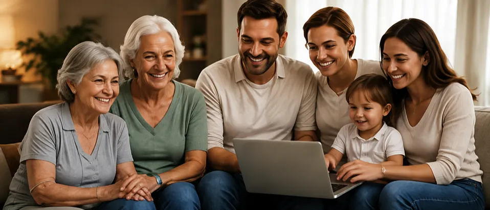 Multigenerational family enjoying preserved home movies