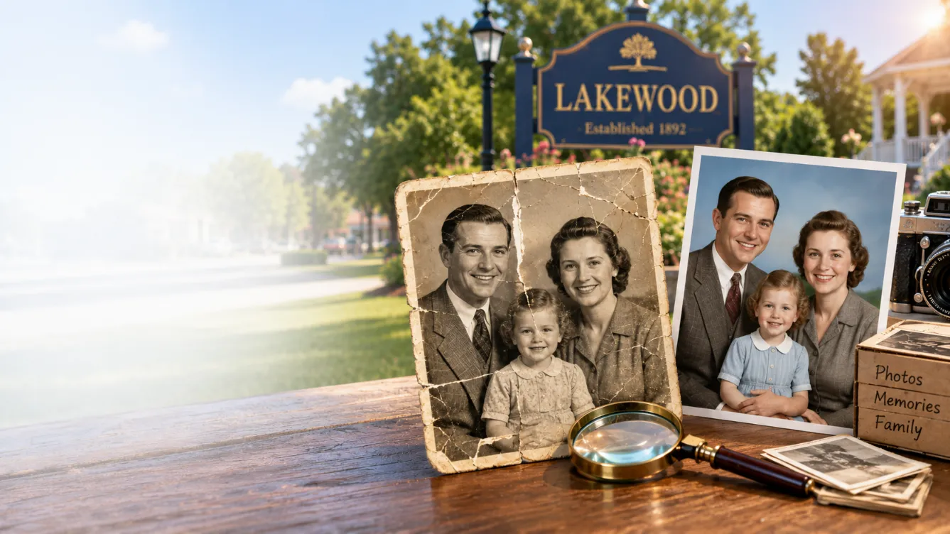 Damaged family photo restored in color for a Lakewood family