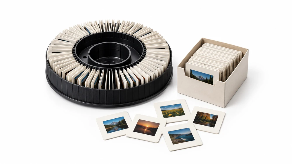 Full carousel tray and mounted 35mm slides
