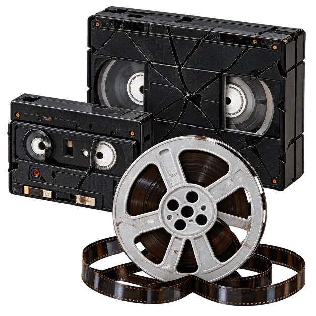 Video and audio tapes ready for repair