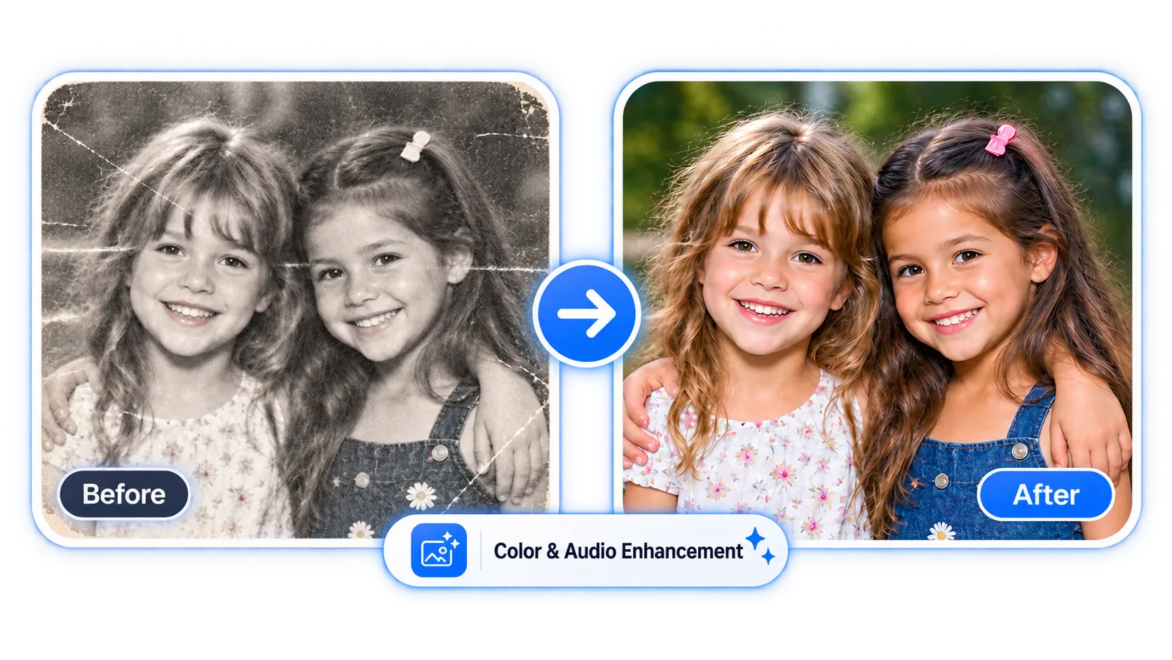 Before and after example of color and audio enhancement