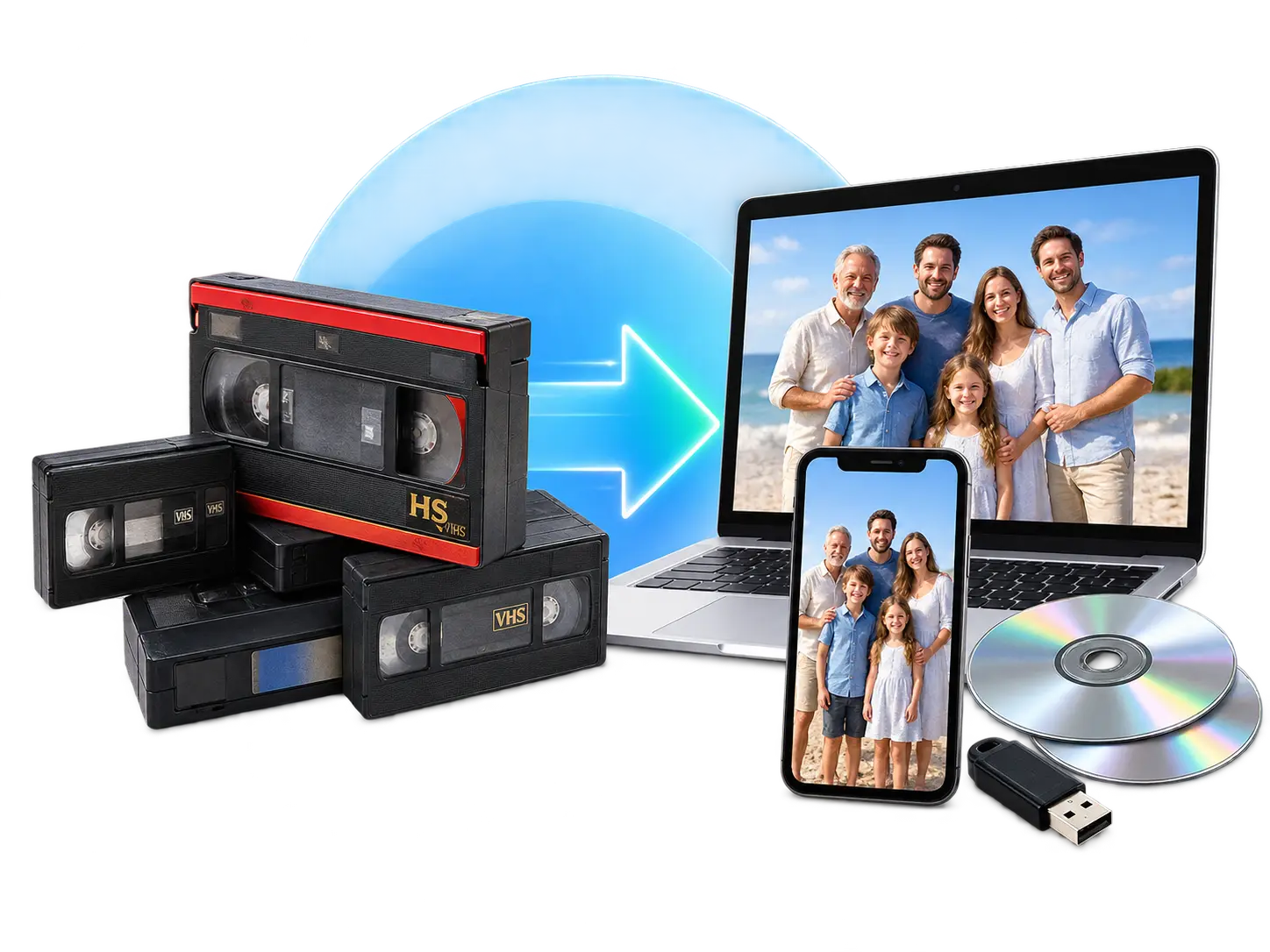 VHS and camcorder tapes converted to digital files for a family to enjoy